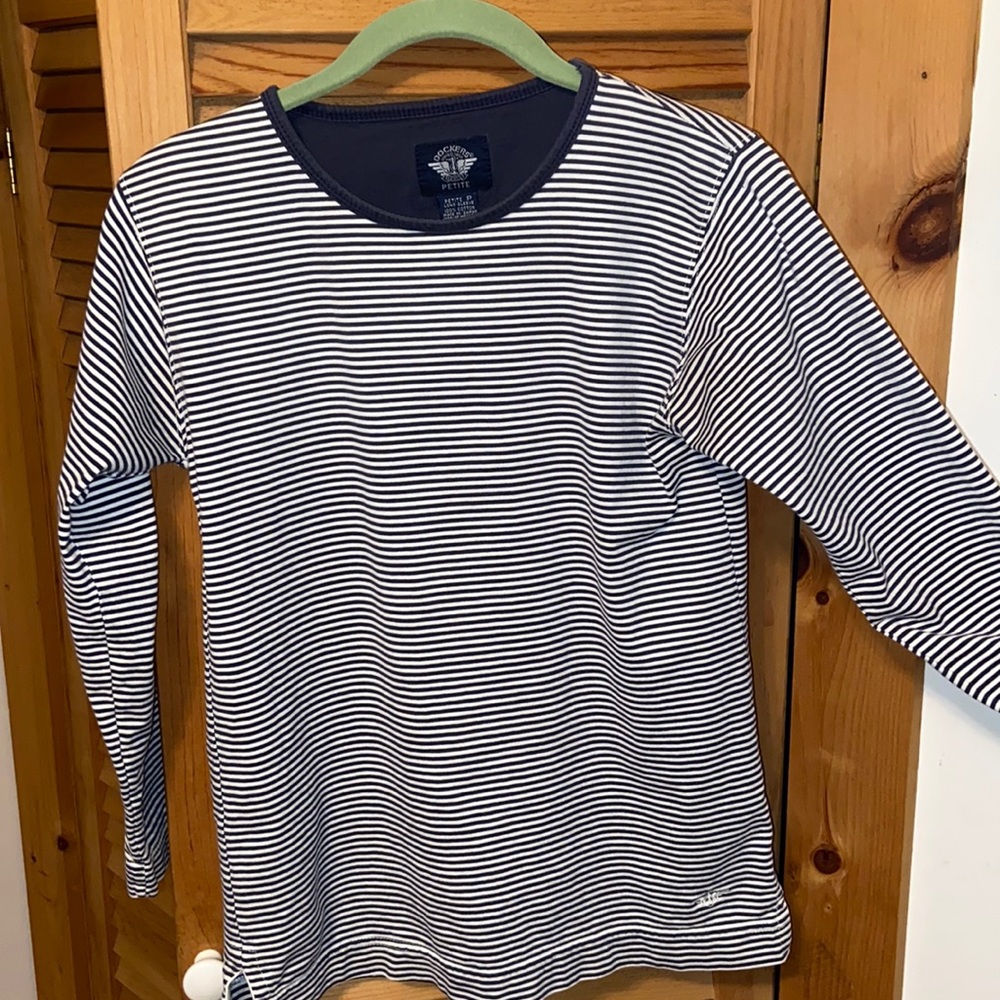 DOCKERS NAVY BLUE & WHITE STRIPED LONG SLEEVE TEE